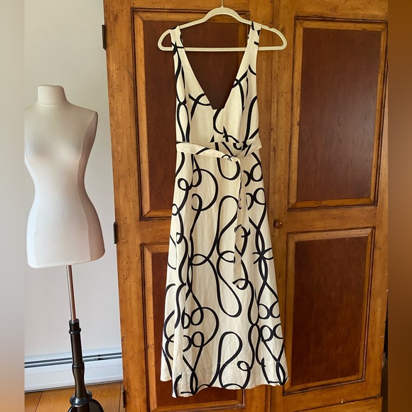 SHONA JOY Vietri Linen Plunged Paneled Midi Dress Size 4 - Picture 8 of 9